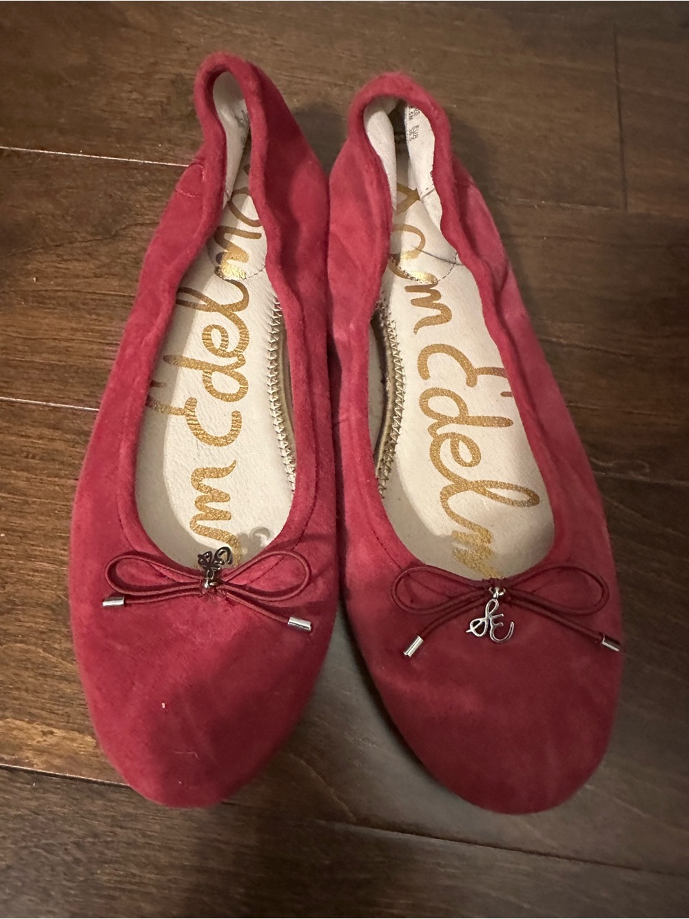 Sam Edelman Wine Red Suede Ballet Flats with Bow Charm